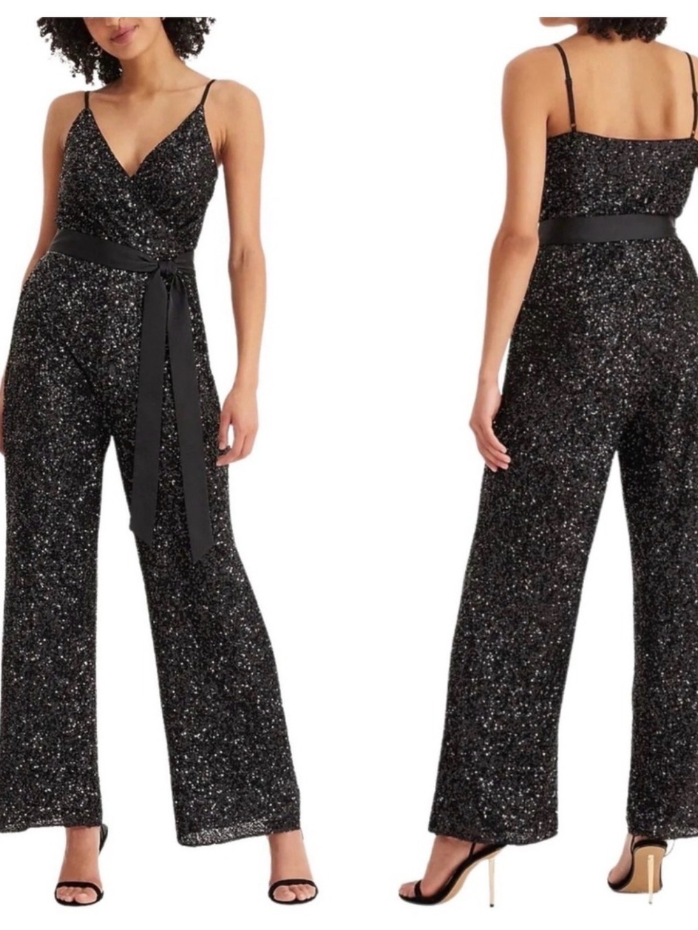 Express Black Sequin Jumpsuit with Belt